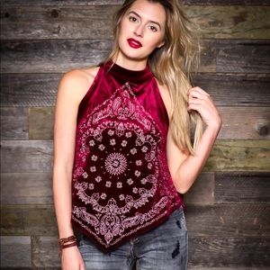 Free People Velvet Embroidered Top